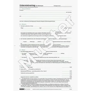 Baier & Schneider Brunnen Baier & Schneider 1025201 Vertragsformular Untermietvertrag, A4, 6 Blatt