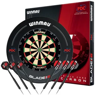 Winmau Dartscheibe Winmau Blade 6 Triple Core Set mit PDC Surround und 2 Sets Darts, (Dartscheibe, Dartsurround (Wandschutz), Dartpfeile)