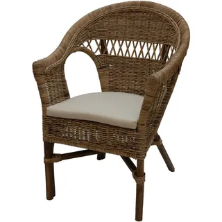 Stapelbarer Rattansessel Korbsessel im Landhaus Stil (Grau Natur, mit Polster)