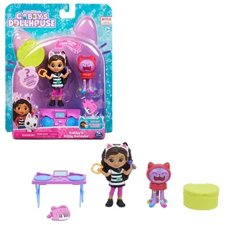 Spin Master Gabby‘s Dollhouse Cat-tivity Set, Kitty Karaoke Party - Musik Set mit Gabby und DJ Katzenminze (engl. Catnip), 2 Zubehörteilen, Überraschungsbox und Möbelstück, geeignet für Kinder ab 3 Jahren