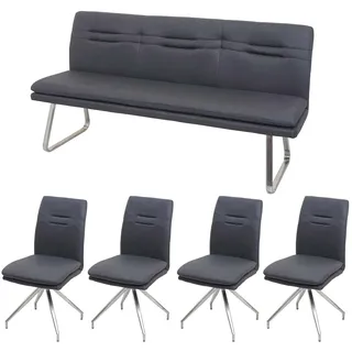 Mendler Esszimmer-Set HWC-H70, Sitzgruppe Esszimmergruppe Esszimmergarnitur, Stoff/Textil Edelstahl gebürstet ~ dunkelgrau 180cm