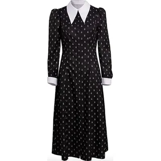 Wednesday Kleid für Erwachsene Schwarz mit weißen Blumen Damen Kostüm Serie, Größe:S
