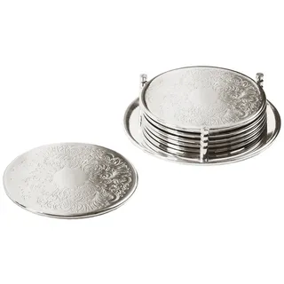 Edzard 6er Set Untersetzer Brügge (Ø 9 cm) in Silber - Unterteller als Glasuntersetzer, Untersetzer für Gläser, Tassenuntersetzer - in rund für Topf, Kerzen, Gläser, Getränke statt Bierdeckel