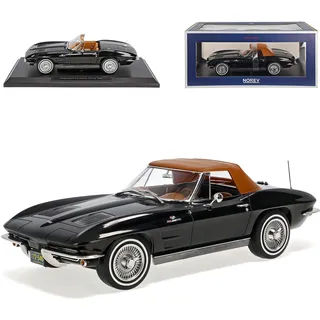 Chevrolet Chevy Corvette C2 Stingray Cabrio Schwarz 1962-1967 1/18 Norev Modell Auto mit individiuellem Wunschkennzeichen