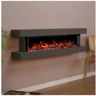 GF Core Elektrokamin Clear Wall Elektrokamin mit 3D Feuer und Heizung (Thermostat), Elektrischer Wandkamin mit APP Steuerung, Heizleistung (900- 1800 W) grau 42 cm