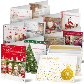 Eigenart® Weihnachtskarten mit Umschlag Set - 10er Set Weihnachts Postkarten - Weihnachtskarten Set mit Umschlag & verschiedenen Motiven - Weihnachten Karten - Postkarten Weihnachten