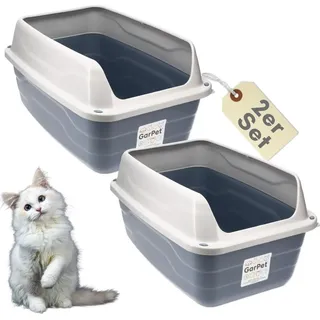 GarPet 2er Set Katzenklo Hoher Rand Extra hohe Katzentoilette offen Katzenklo mit hohem Rand groß ohne Deckel Doppelpack Katzentoiletten