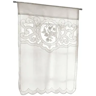 Loberon Scheibengardine Eleyn, Zauberhafte Stickereien im Richelieu-Stil, Klassischer Wellenabschluss, Tunnelzug, Fensterdekoration, Sichtschutz, Baumwolle, weiß