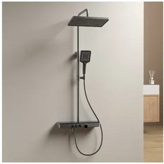 EMKE Duschsystem, mit Thermostat, Handbrause + Regendusche(3 Strahlstärken) + Unterer Auslass