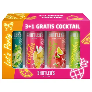 Shatler's Partypack | 3+1 Gratis | Fruchtig-spritzig | Piña Colada + Caipirinha + Mojito + Erdbeer Daiquiri | 4 x 250ML | 10,1%