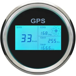 ELING Digital GPS Tacho LCD Geschwindigkeitsmesser Kilometerzähler mit GPS Antenne 85mm Überdrehzahl Alarm
