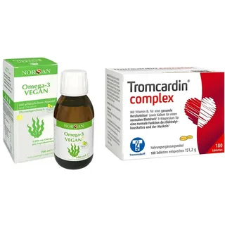 Omega 3 Vegan Algenöl flüssig Norsan & Tromcardin complex Tablet