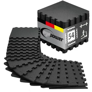 Eyepower 54 Puzzlematten Bodenschutz Fitness - 30x30 Schwarz - Sport Bodenmatte Home Gym