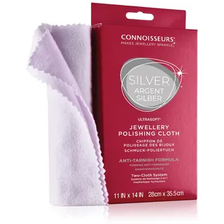 Connoisseurs Silberputztuch für Schmuck | Extrem weiches Silberputzmittel zum Polieren und Wiederherstellen des Glanzes – Silberbad für Silberschmuck – 100% Baumwollfaser – 28 x 35 cm