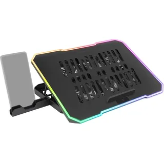 Mars Gaming MNBC7, Kühlsockel und Ständer 16", RGB 10 Modi, 6 Steuerbare Lüfter, 6 Positionen Ständer, Smartphone-Ständer, 2 USB 2.0, Schwarz