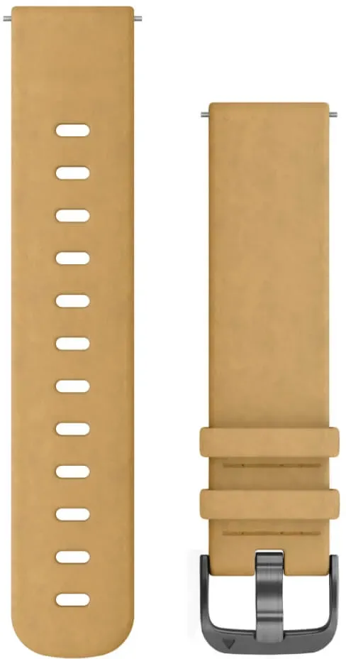 Garmin Schnell-Wechsel Velourleder Armband 20mm Hellbraun / Schnalle Schiefergra...