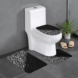 Schwarz / Weiß Glitzer 3-teilige Flanell-Fallschutzmatte, hervorragende Saugfähigkeit für Badezimmer, WC, Schlafzimmer, Küche