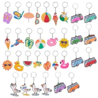 Whitehouse Leisure International Ltd Schlüsselanhänger Schlüsselanhänger Kinder Anhänger keychain Seaside VW Bulli rot, Schlüsselanhänger Seaside Pool Geschenk für Mädchen und Jungen 4 cm bunt