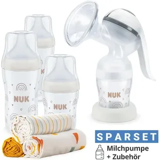 NUK Milchpumpe, Milchpumpen Premium Still-Set Basic 7-tlg. - Handmilchpumpe