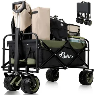 SAMAX Faltbarer Bollerwagen Offroad Camping Edition bis 200 kg - Schwarz / Matcha Grün