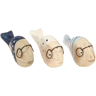 Deko Fisch Holz Maritim Brille Weiß Blau 11–13cm 4 Stk., 4 Stück