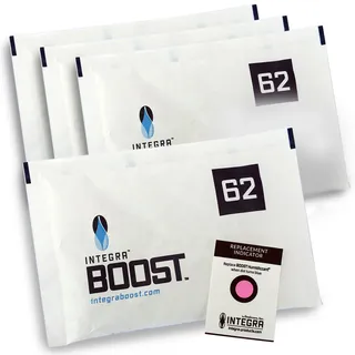 Integra Boost 62% - 4 x 67g Feuchtigkeitsregler I 2-Wege Luftbefeuchter mit Indikator Anzeige - Luftfeuchtigkeit bis 500g I Befeuchtungspäckchen