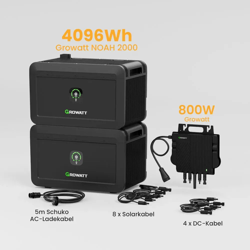 Growatt NOAH 2000 Batteriespeicher für Balkonkraftwerke, by Powerness - 2x Growatt NOAH 2000 | 4096Wh / 1x 800W Growatt NEO / Powerness Express