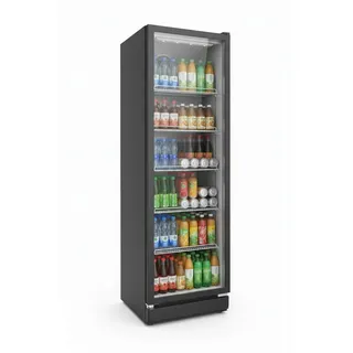 SCHOEPF Kühlschrank mit Glastüre - gewerblicher Getränkekühlschrank - Umluft - Glastür-Kühlschrank - 347 l - 5 verstellbare Drahtablagen - 194,5cm Höhe - GKS350 (Schwarz)
