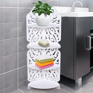 FROPIJ Stehend Eckregal Bad & 4-Etagen Eckregal Badezimmer - Duschregal Ecke, Stabil, Platzsparendes, Ohne Bohren - Dusch Organizer Weiß Kleines Badregal für Dusche, Badezimmer (19x19cm)