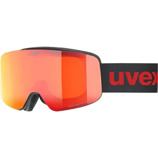 Uvex pwdr FM Skibrille für Kinder - mit Visier - beschlagfrei - black matt, mirror red one size