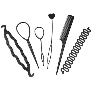 Haarstyling-Zubehör, 6PCS Haarknoten Braid Maker,Haar Flechtwerkzeug, Haar Zubehör Styling Set,Topsy Tail Hair Loop Tool Kit DIY Style Mädchen Frauen Frisurenhilfe Band Spiral Flechten für Haarspangen