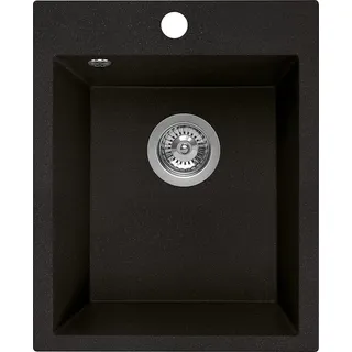 Manestein Granitspüle Küchenspüle 39x48 - Schwarz Einbauspüle, Spülbecken, -für 40cm Schrank - Schwarz