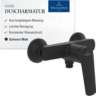 Villeroy & Boch Oasis Duscharmatur Mischbatterie Aufputz Rückflussschutz und Keramikkartusche - Dusche für Montage - Wassersparend mit AirPlus - Matt Black