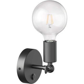 ledscom.de Vintage E27 Wand-Leuchte FETRO mit Schalter, schwarz, schwenkbar, inkl. E27 Lampe (warmweiß, 7,123W, 838lm)