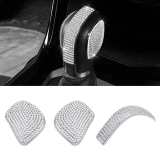 BLINGOOSE Glitzer Auto Zubehör für Volkswagen VW Schalt Knauf Abdeckung Aufkleber Bling Auto Dekor Accessoires für VW Beetle Jetta Atlas Tiguan Golf Passat Arteon Touareg Eos Strass Metall 3 Stück