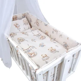 Baby-Delux Wiegenset Bettwäsche Set 6-tlg für Babywiege Teddy Beige (ohne Wiege) - Beige/Weiß