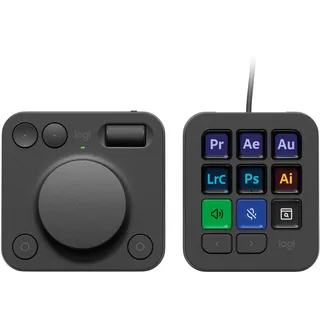 Logitech MX Creative Console, Programmierbares Tastenfeld mit 9 anpassbaren LCD-Tasten und Regler für Grafikdesign, Videobearbeitung, Fotografie, Verwendung mit Adobe, Zoom, Spotify und mehr - Graphit