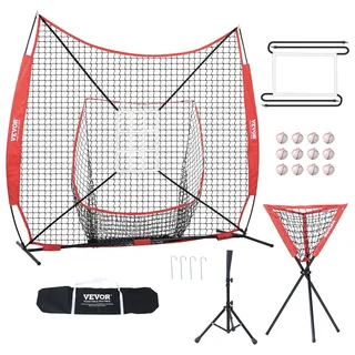 Vevor 244 x 106 x 211 cm Baseball-Softball-Übungsnetz, Tragbares Baseball-Trainingsnetz zum Schlagen, Fangen, Pitchen, Backstop-Ausrüstung mit Bogenrahmen, Tragetasche, Schlagzone, Bällen, Ballsammler