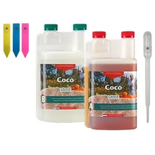 Canna Pflanzendünger Canna Coco A&B, Coco A & B inkl. Dosierpipette und Pflanzenschildern, Zweiteiliges Nährstoffsystem für Coco-Substrate