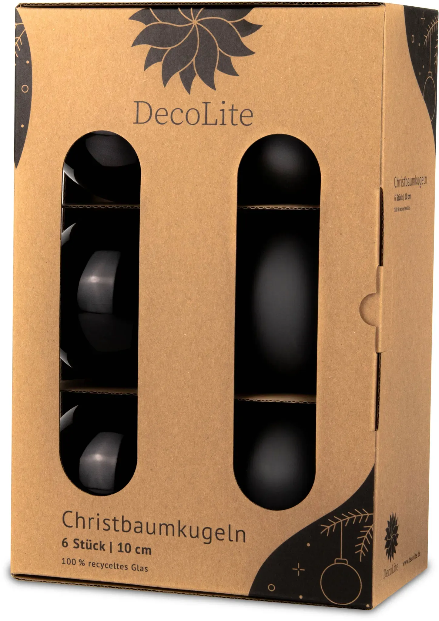 Christbaumkugeln aus Glas Ø 10 cm - Schwarz - matt / glänzend (6 Stück)