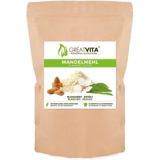 GreatVita Mandelmehl 4x 400g entölt | aus blanchierten Mandeln | proteinreich