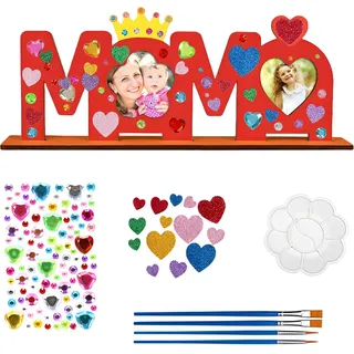 Scinzene Geschenke Für Mama, Weihnachtsgeschenke Für Mama, Basteln Kinder, Mama Geschenk,Diy Holzbastelset Mit Zubehör, 8-Teiliges Set Mit Holzfigur,Diamantstickern Und Pinseln