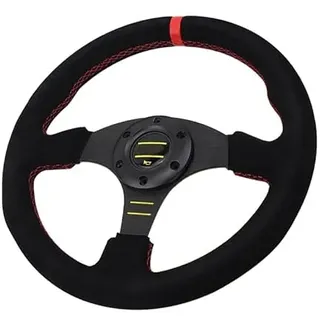 Sport Lenkrad,Sportlenkräder 13 Zoll 330 mm flaches Rennlenkrad, Auto-Universal-Leder-Rennlenkrad (Color : Red)