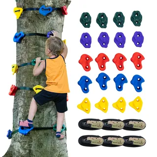 Vevor Ninja Tree Climbing Kit, 20 Baumklettergriffe und 6 Ratschengurte, große Kletterfelsen für Kinder und Erwachsene, Kletterer und Formen, für Outdoor Ninja Warrior Hindernistraining