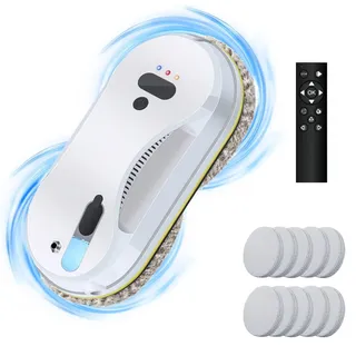 Fensterputzroboter mit Sprühfunktion, 3800PA Elektrischer Fensterputzer, Intelligente Navigation, Fernbedienung, mit 10 Tüchern, Fensterreiniger Roboter Automatischer Für Glatte Oberflächen (3800Pa)