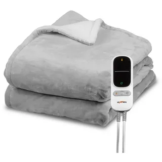 Grafner Heizdecke Wärmedecke Sherpa Fleece, elektrische für 2 Personen, 9 Heizstufen, 200 Watt, Timer 1-9h, Abschaltautomatik, LED Fernbedienung, maschinenwaschbar, große Kuscheldecke