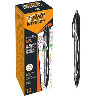 BIC Gel-ocity Quick Dry Tintenroller, Gelstifte in Schwarz, Strichstärke Medium, Nachfüllbar, 12er Pack