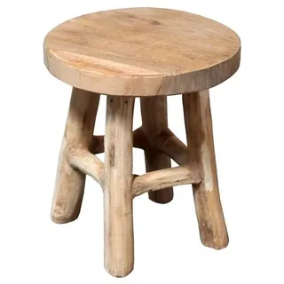 Spetebo Teak Blumenhocker 17 x 15 cm rund / klein / Holz Pflanzen Hocker mit 4 Füßen - Echtholz Deko Massivholz Blumen Pflanzen Ständer