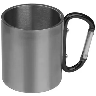 MacMa Doppelwandige Tasse aus Edelstahl mit Karabinerhaken / Farbe: silber-schwarz