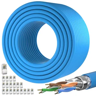 CAT 7 100m Netzwerkkabel Verlegekabel Outdoor LAN Kabel 100 meter Hochgeschwindigkeits Ethernet Kabel, SFTP Geschirmt Gigabit PiMF Internet Kabel Zuschneidbares Patchkabel, 20 freie RJ45-Stecker